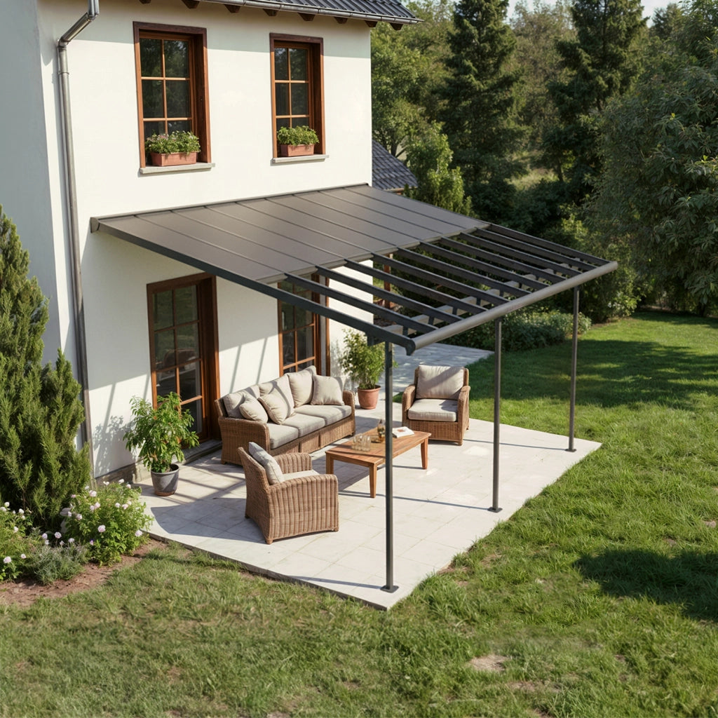 Canopia Sierra Cabrio Pergola Addossata in Alluminio 3X6.2 m Struttura grigia / Pannelli grigio opaco