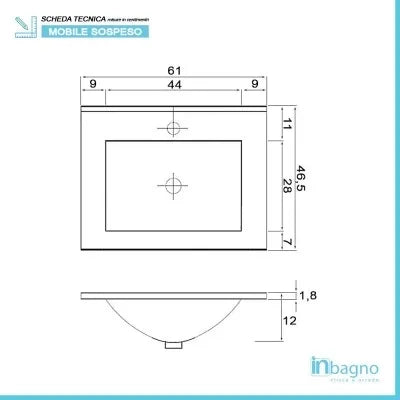 Mobile bagno sospeso 60 cm Duble rovere africa con lavabo e specchio