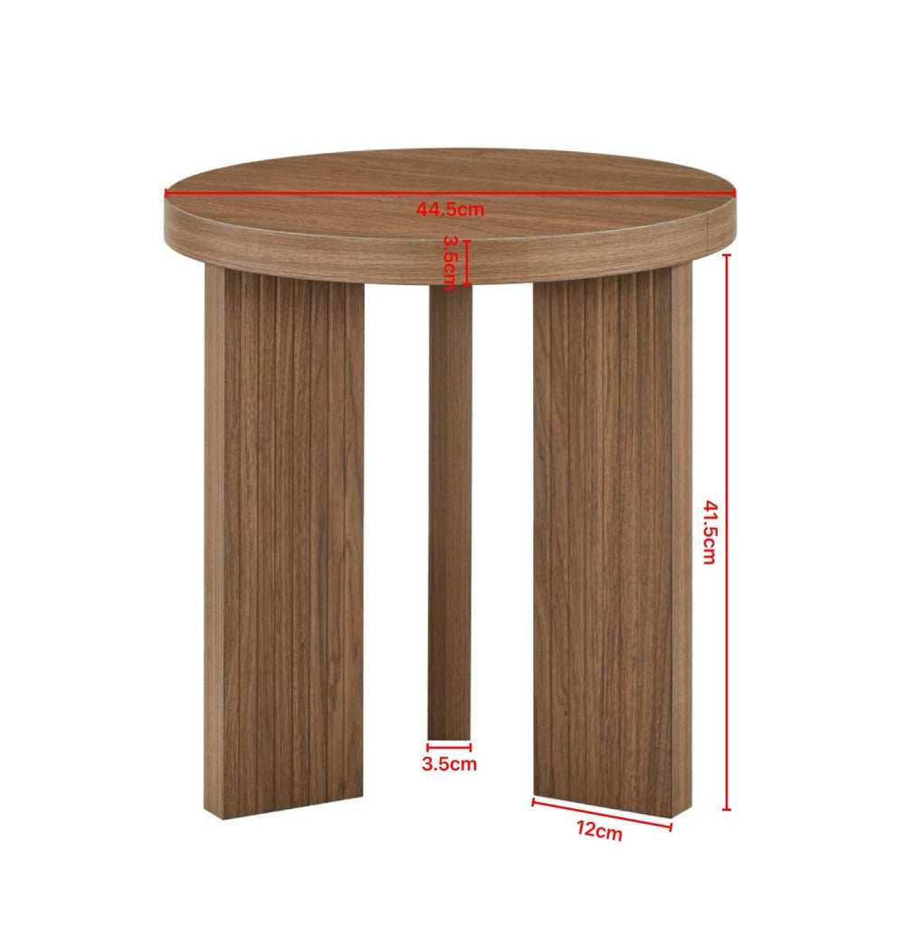 Tavolino rotondo in MDF effetto noce con gambe a treppiede
