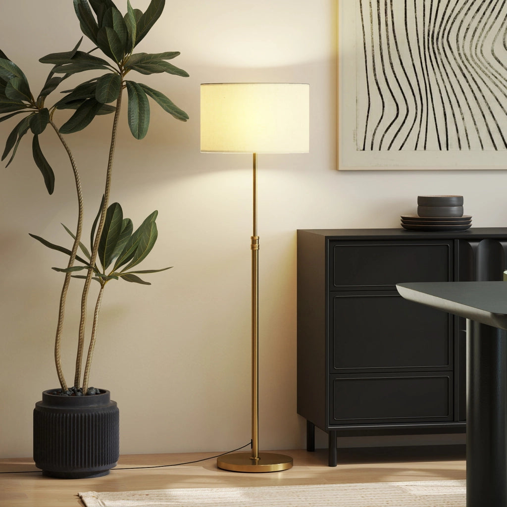 Lampada da Terra con Telecomando e Luminosità Regolabile 3000K-6000K Paralume in Tessuto Oro
