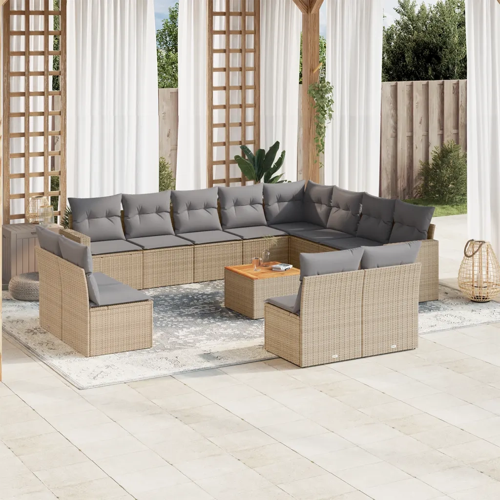 Set Divano da Giardino 13 pz con Cuscini Beige in Polyrattancod mxl 113534
