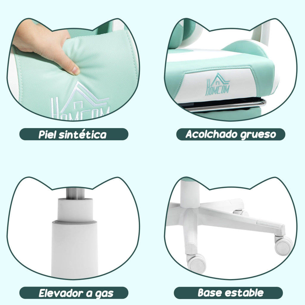 Sedia Gaming Reclinabile con Poggiapiedi Retrattile e Supporto Lombare ¨C zephmum ¨C Verde Menta