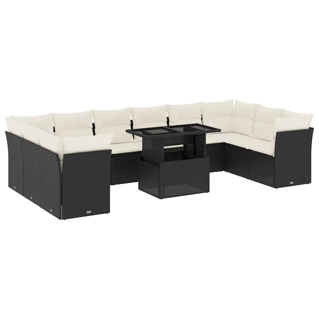 Set Divani da Giardino 11 pz con Cuscini in Polyrattan Nero 3266856