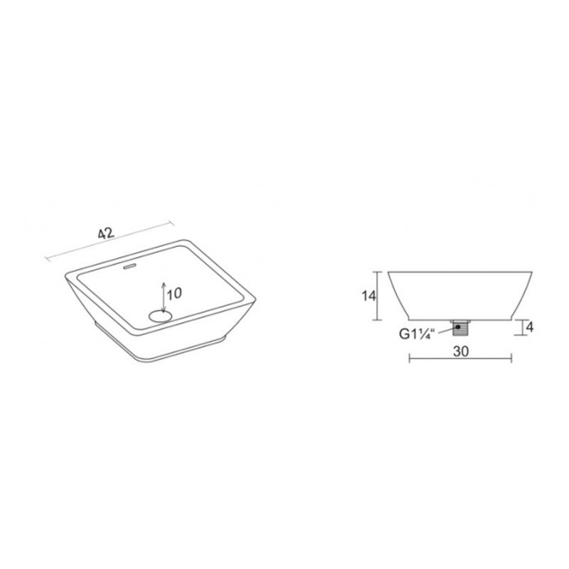 Lavabo da appoggio bianco opaco AVELLA SQUARE RIHO 42x42 cm solid surface