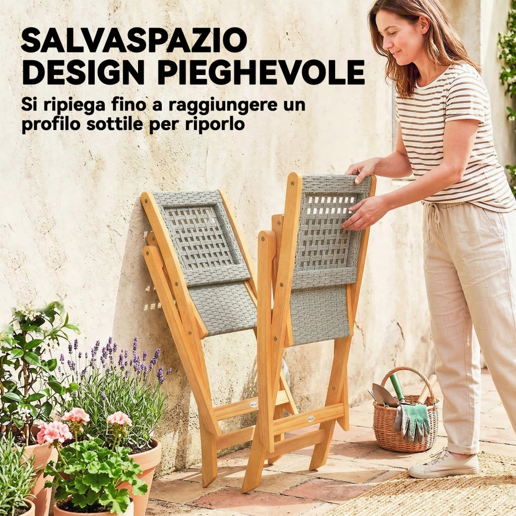 Sedia Pieghevole da Giardino ¨C Zephmum ¨C Rattan PE, Legno Acacia, Grigio, 2 Pezzi