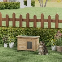 Casa per Gatti, Cuccia Esterna in Legno Rialzata con Tetto in Asfalto, Finestra, 57 x 45 x 43 cm, Giallo