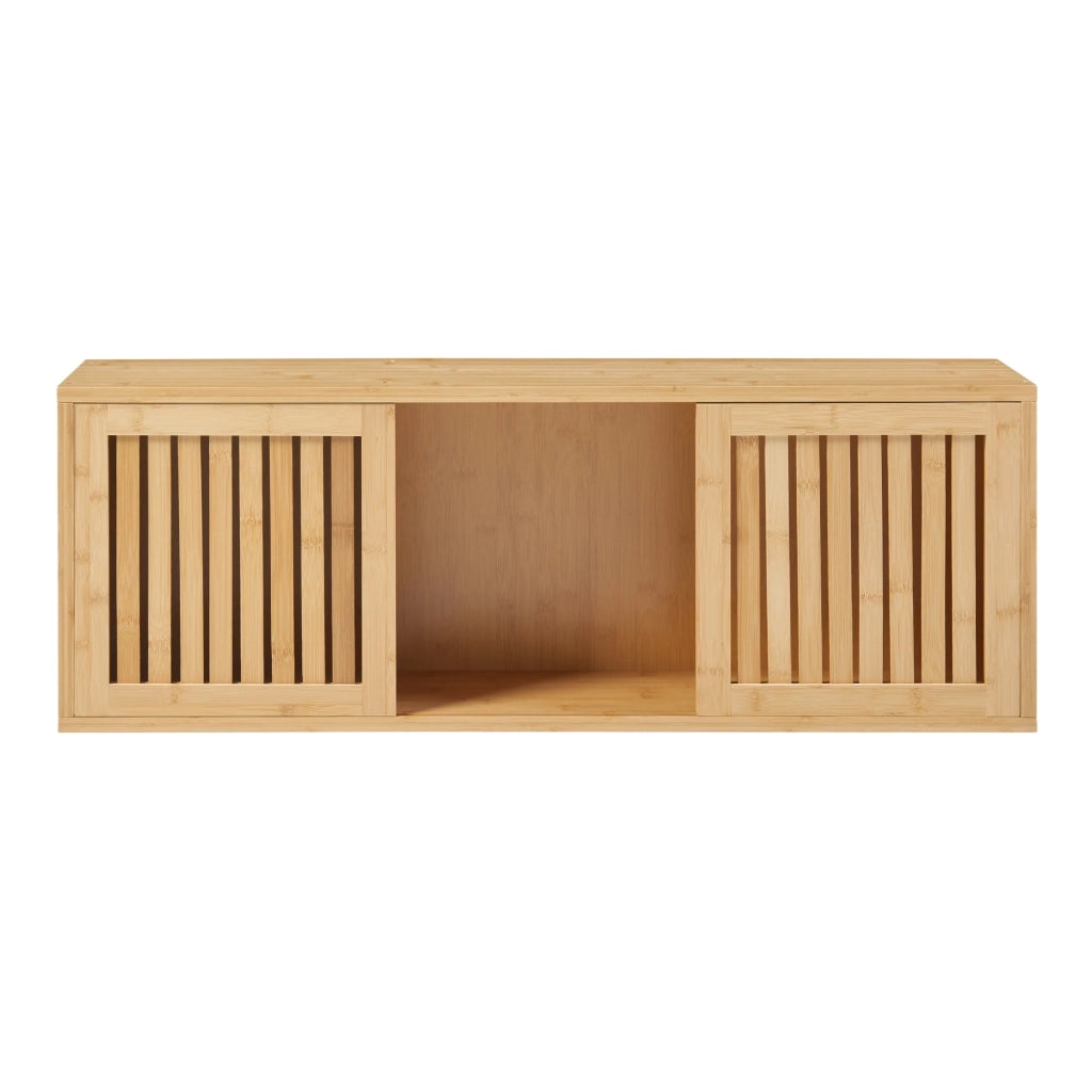 Scaffale dal design senza tempo per soggiorno/camera da letto mobiletto da parete con 2 ante scorrevoli bambù 93 x 20 x 33 cm naturale 03_0011249