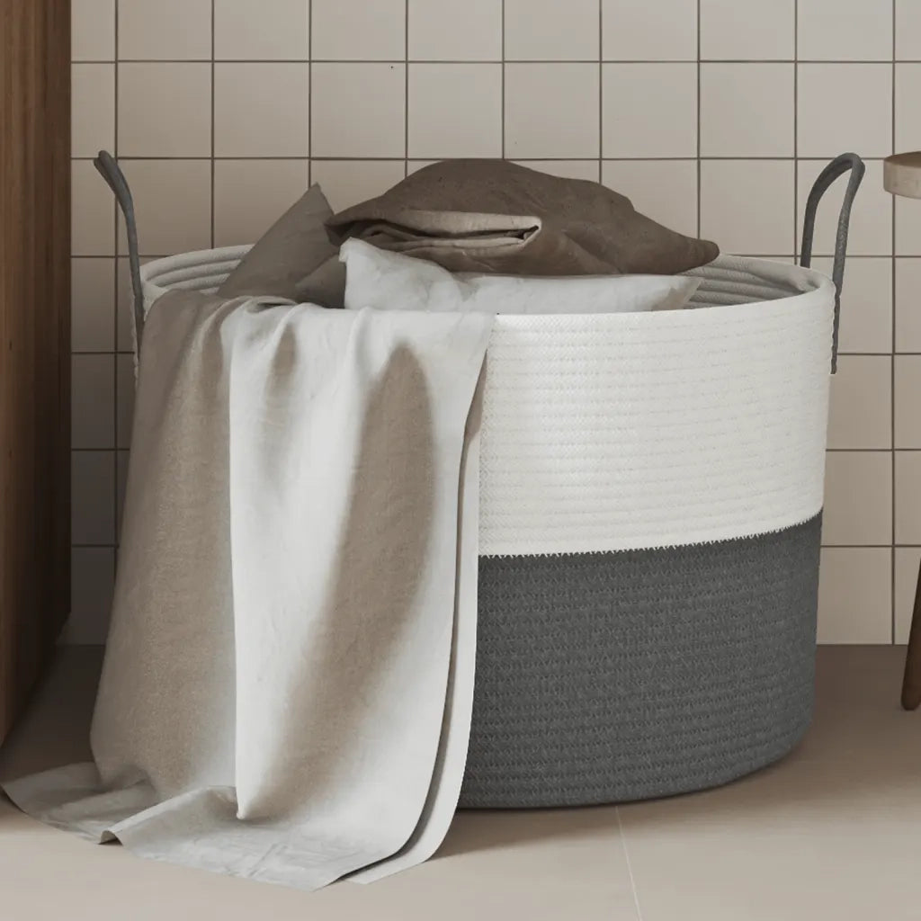 Cestino Portaoggetti Grigio e Bianco ?51x33 cm in Cotone CFW1111186