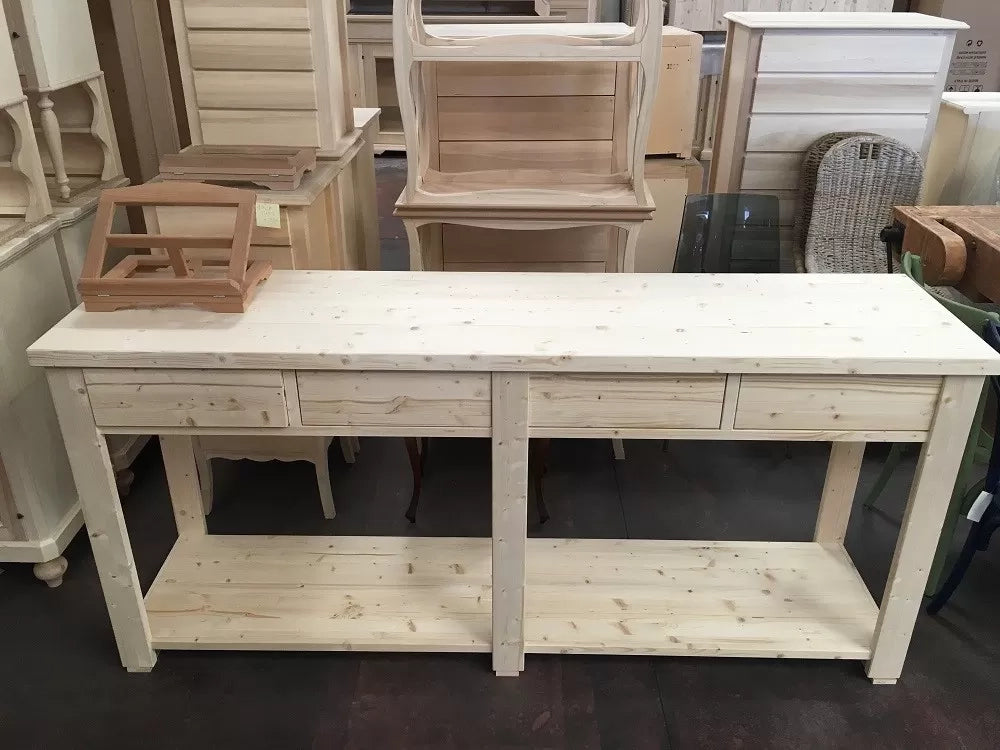 Bancone 4 cassetti 1 ripiano shabby grigio in legno massello 200x50x90 - Mobili 2G