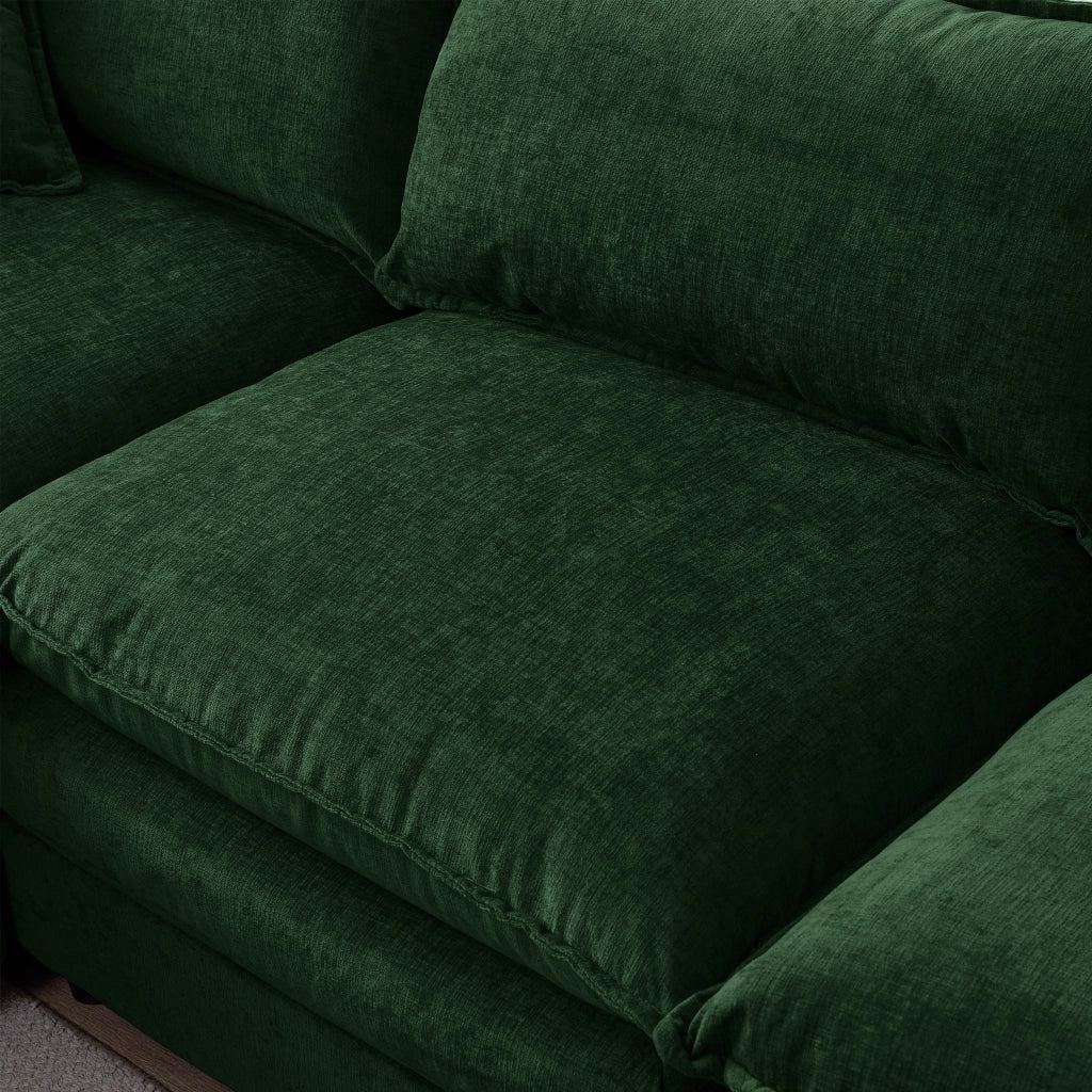 Divano Angolare Modulare 3 Posti con Chaise Longue e Pouf Mobile, in Ciniglia Verde 267 × 154 × 85 cm