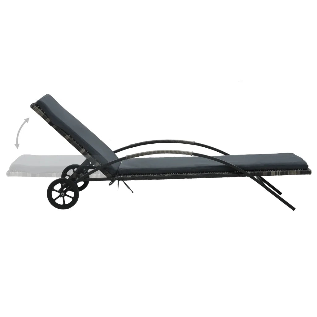 Lettino Prendisole | Sdraio da giardino | Lettino da sole con Cuscino e Ruote in Polyrattan Antracite