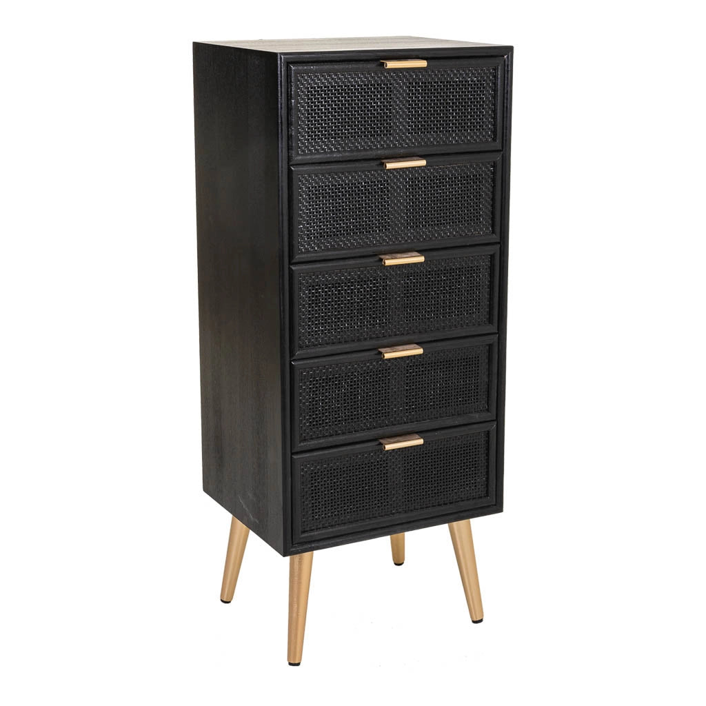 Settimanale in legno laccato nero e griglia 42x36,5x100,5h