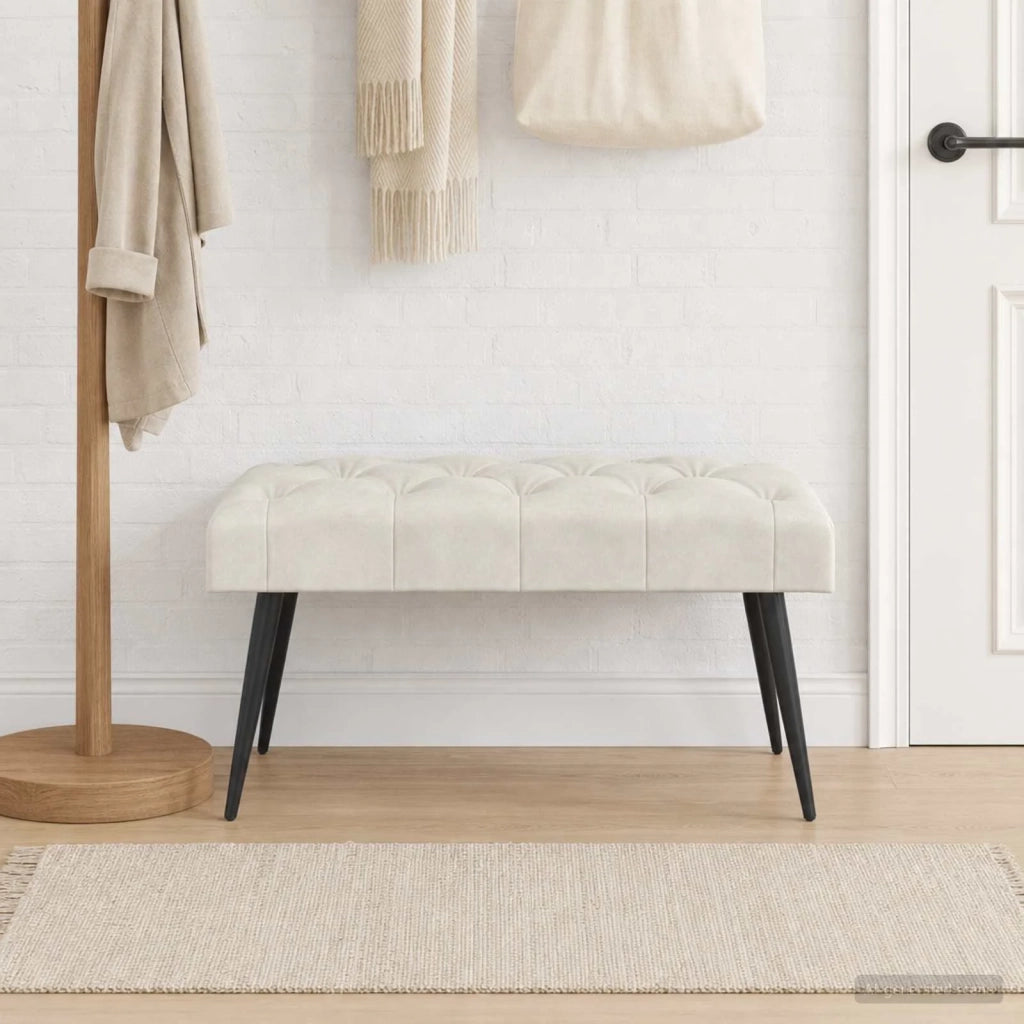 Panchina con bottoni imbottiti Crema 80 x 40 x 46 cm Velluto 42038565