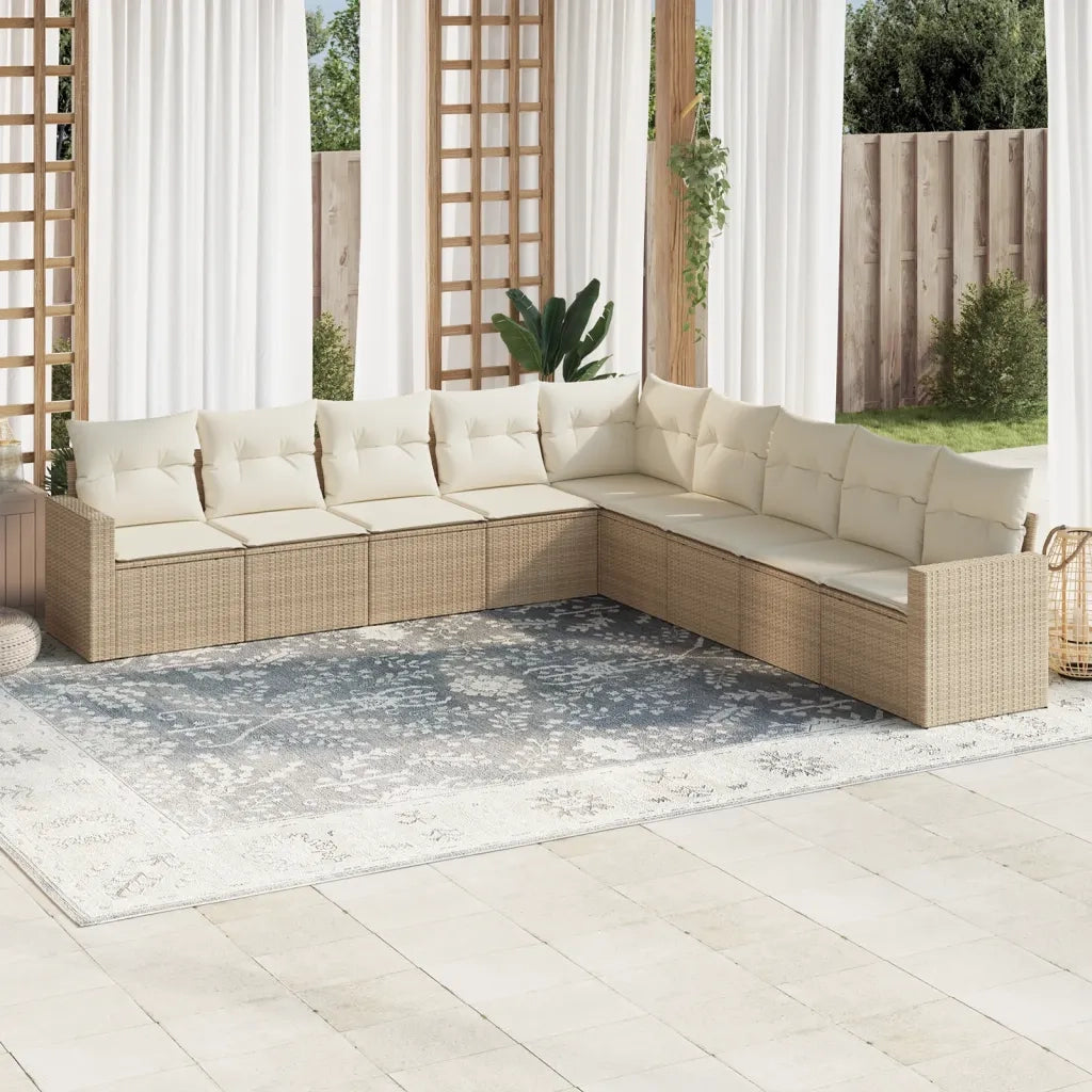 Set Divano da Giardino 9 pz con Cuscini Beige in Polyrattan 3251425