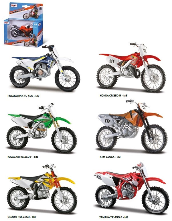 Maisto 2 Wheelers,Modellino MOto Cross 1:18, 1 pezzo modello casuale,Eta 3+