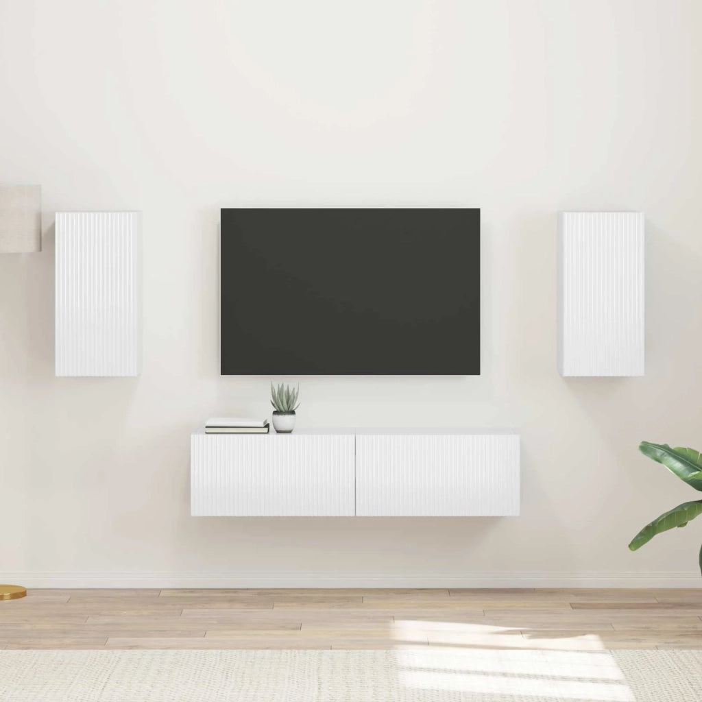 Set mobile TV 4 pcs Bianco Lucido Legno multistrato