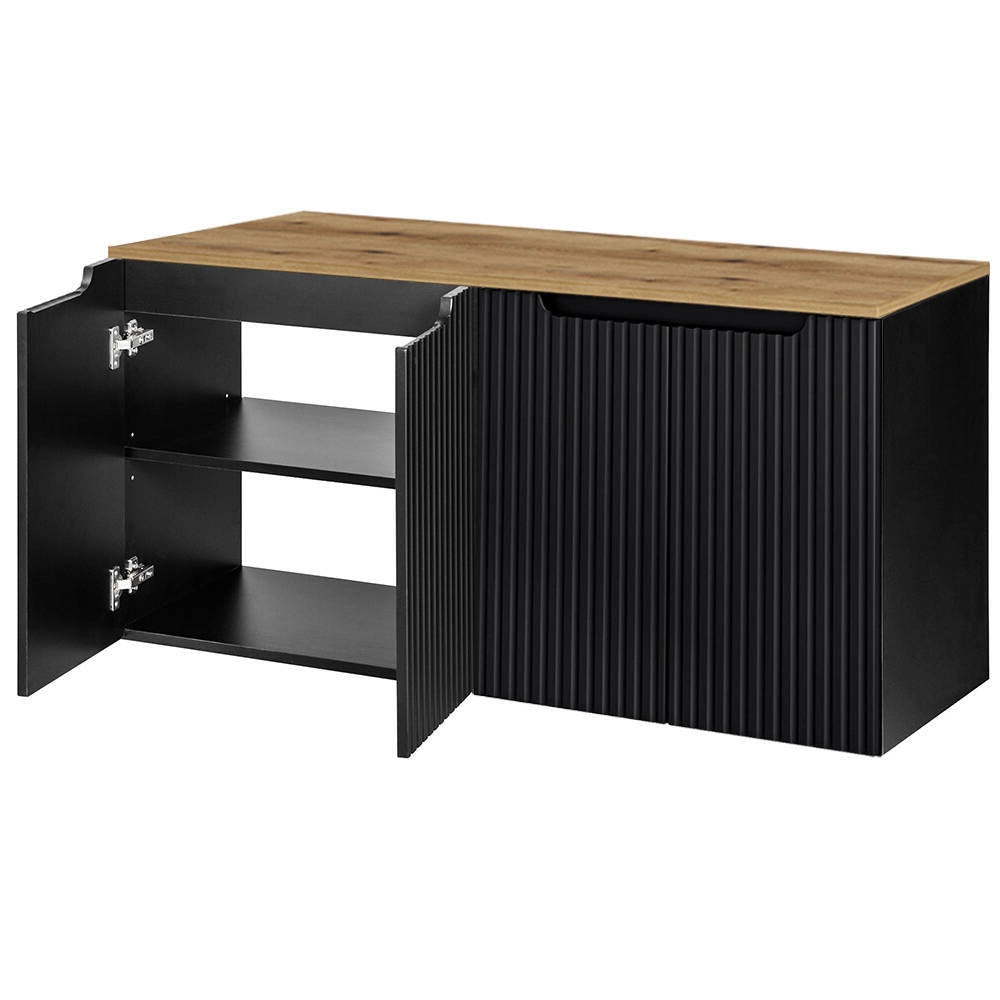 Mobile Sottolavabo Doppio NEWPORT da Parete con 4 Ante e Ripiano 120x60x40 cm - Nero/Effetto Rovere [en.casa]