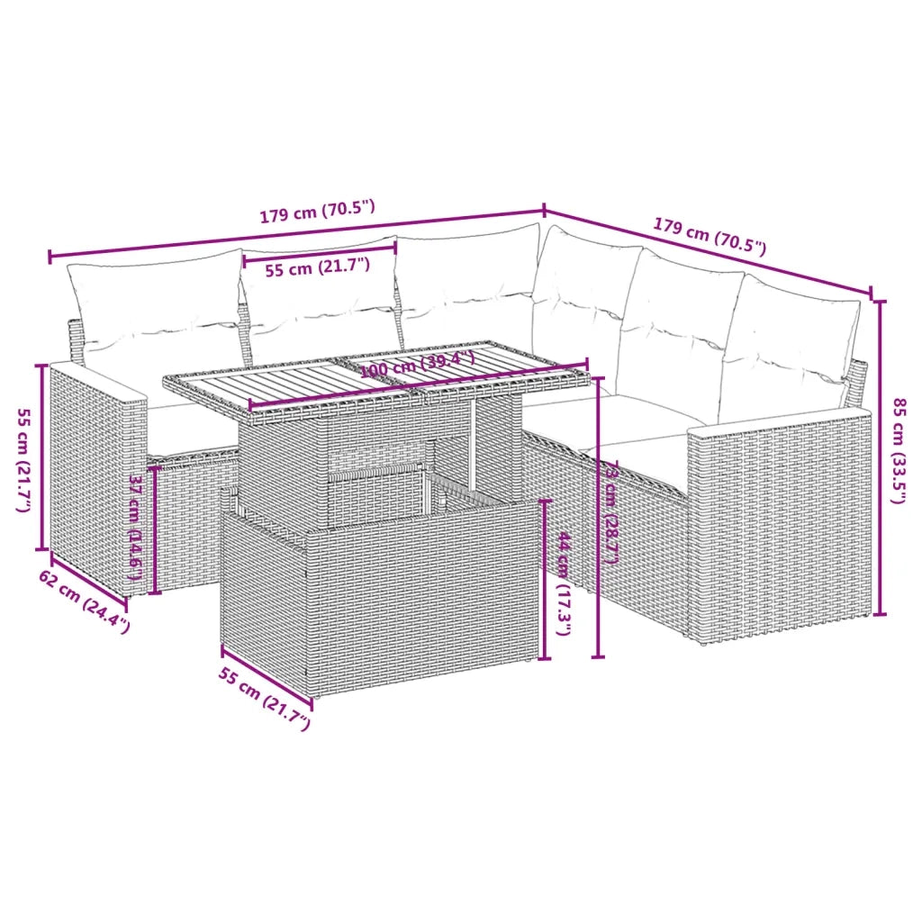 Set Divano da Giardino 6 pz con Cuscini Nero in Polyrattan 3273071