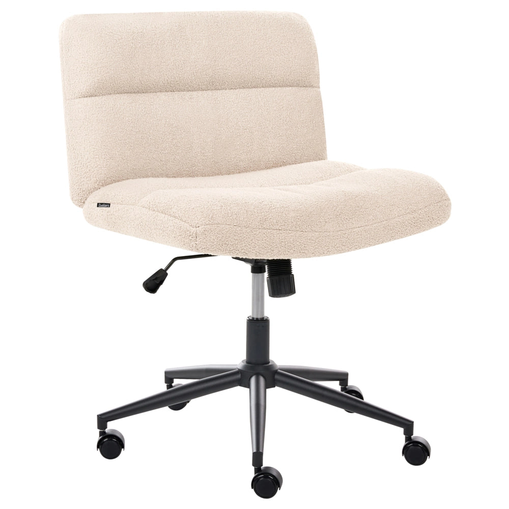 Sedia da scrivania per ufficio Boucle Rivestimento ampio senza braccioli Seduta pneumatica Base girevole inclinabile beige chiaro