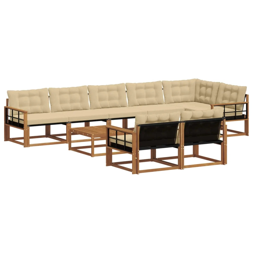 Set di divani da esterno con cuscino 9 pcs Naturale e Beige 3369608