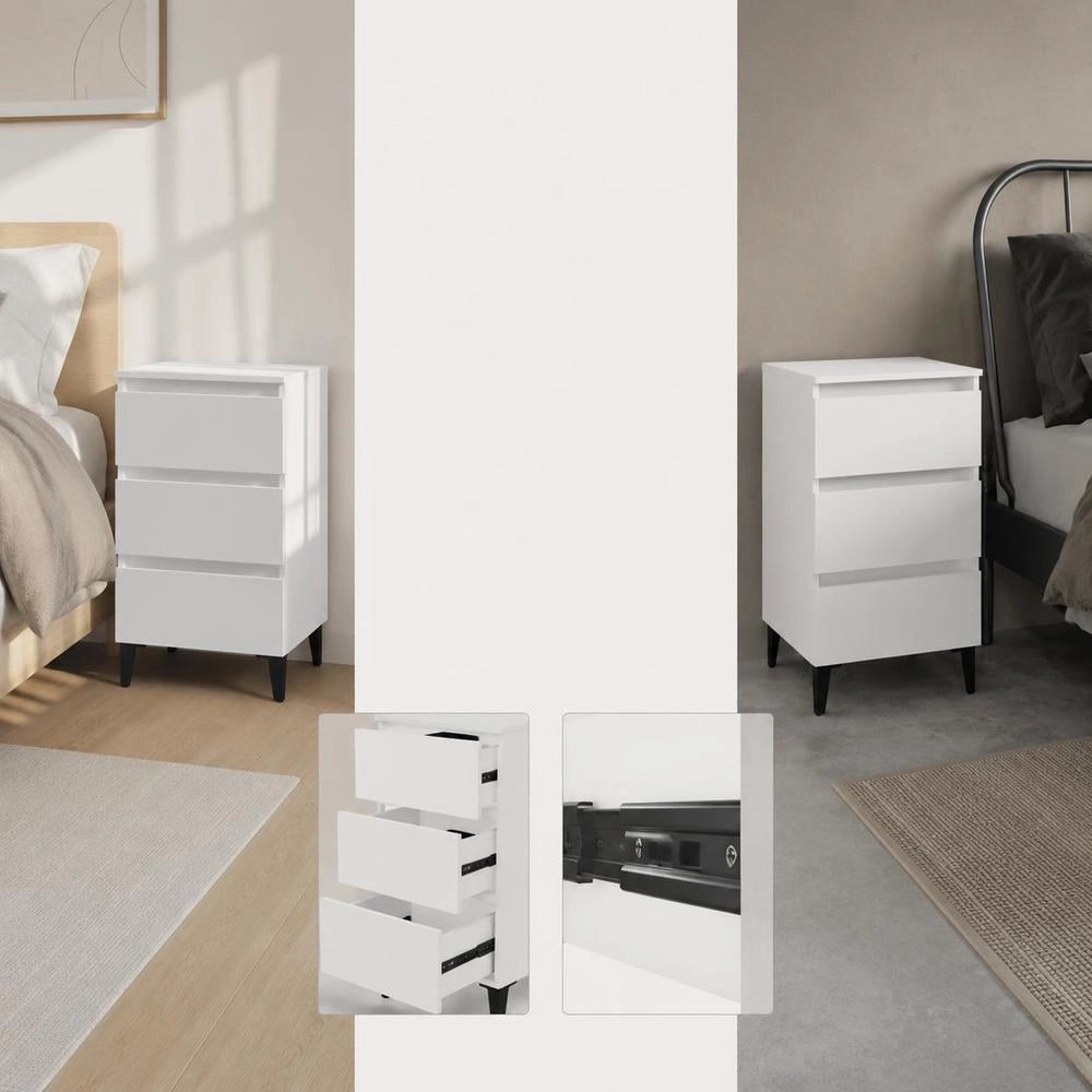 Bedside Table With Metal Legs White 40x35x69 Cm