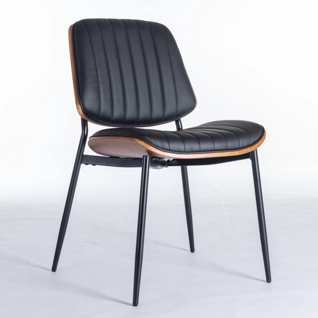 Sedie da Pranzo Set 2 Pezzi Retr¨° ¨C MINIMAL ¨C Similpelle Nera, Schienale Legno, Gambe Metallo