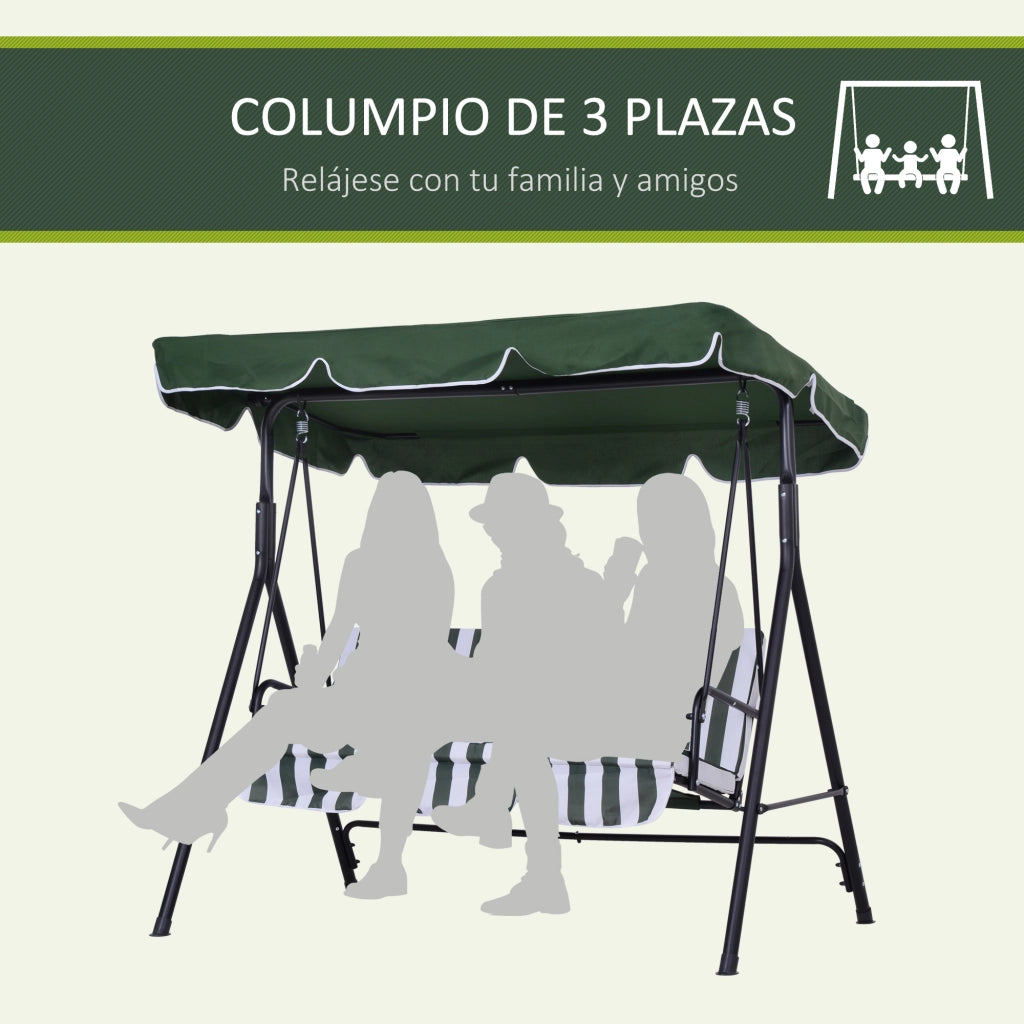Dondolo da Giardino 3 Posti ¨C Xylo ¨C Acciaio con Tettuccio Regolabile Verde 172x110x153 cm