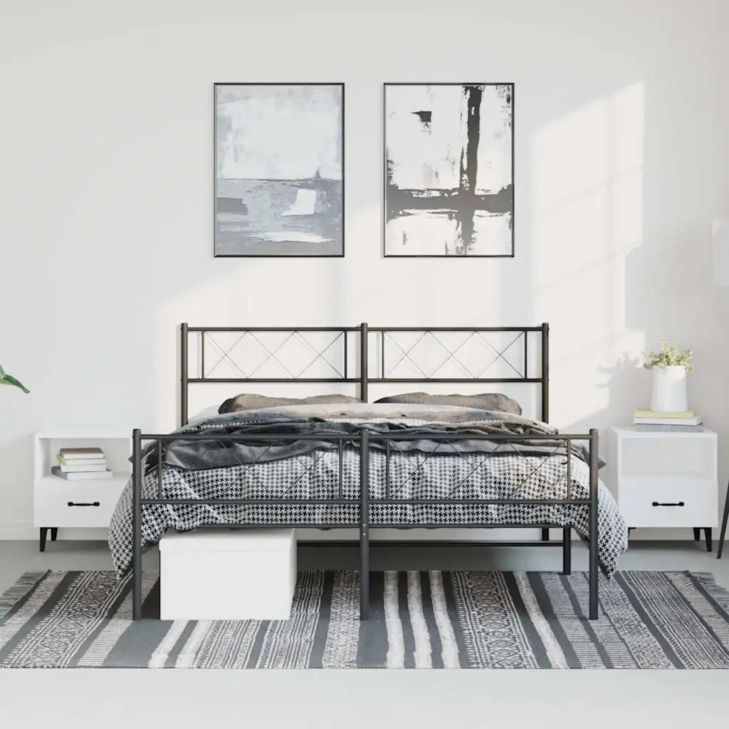 Giroletto con Testiera e Pediera Metallo Nero 135x190 cm 372294