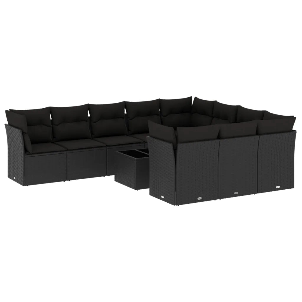 Set Divani da Giardino 11 pz con Cuscini in Polyrattan Nero 3218225