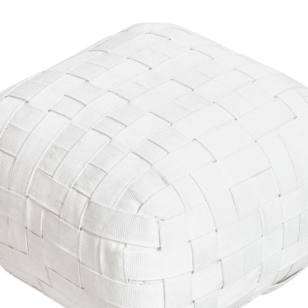 Pouf da giardino in materiale sintetico bianco sporco 50 x 50 cm Pouf da esterno intrecciato a mano in stile Boho