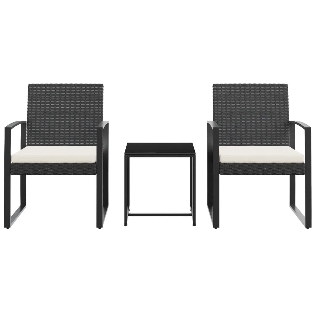 Set da Pranzo da Giardino 3 pz | Set Salotto da Giardino Nero con Cuscini in Rattan PP