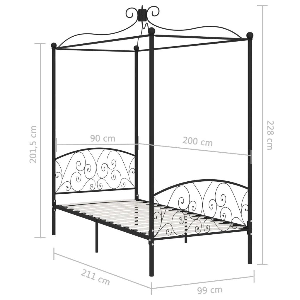 Letto a Baldacchino Nero in Metallo 90x200 cm cod mxl 60963