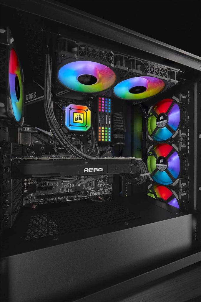 Dissipatore a Liquido 33 LED RGB CAPELLIX Ultra-Luminosi, Due Ventole PWM ML RGB da 140 mm, 400 a 2.000 RPM, Modalità Zero RPM, iCUE Commander CORE Incluso, Nero, Radiatore di 280mm