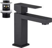 Wastafellore del quadrato con sistema di scarico pop-up - Rubinetto unico movimento per la stanza da bagno - Matto nero in acciaio inossidabile