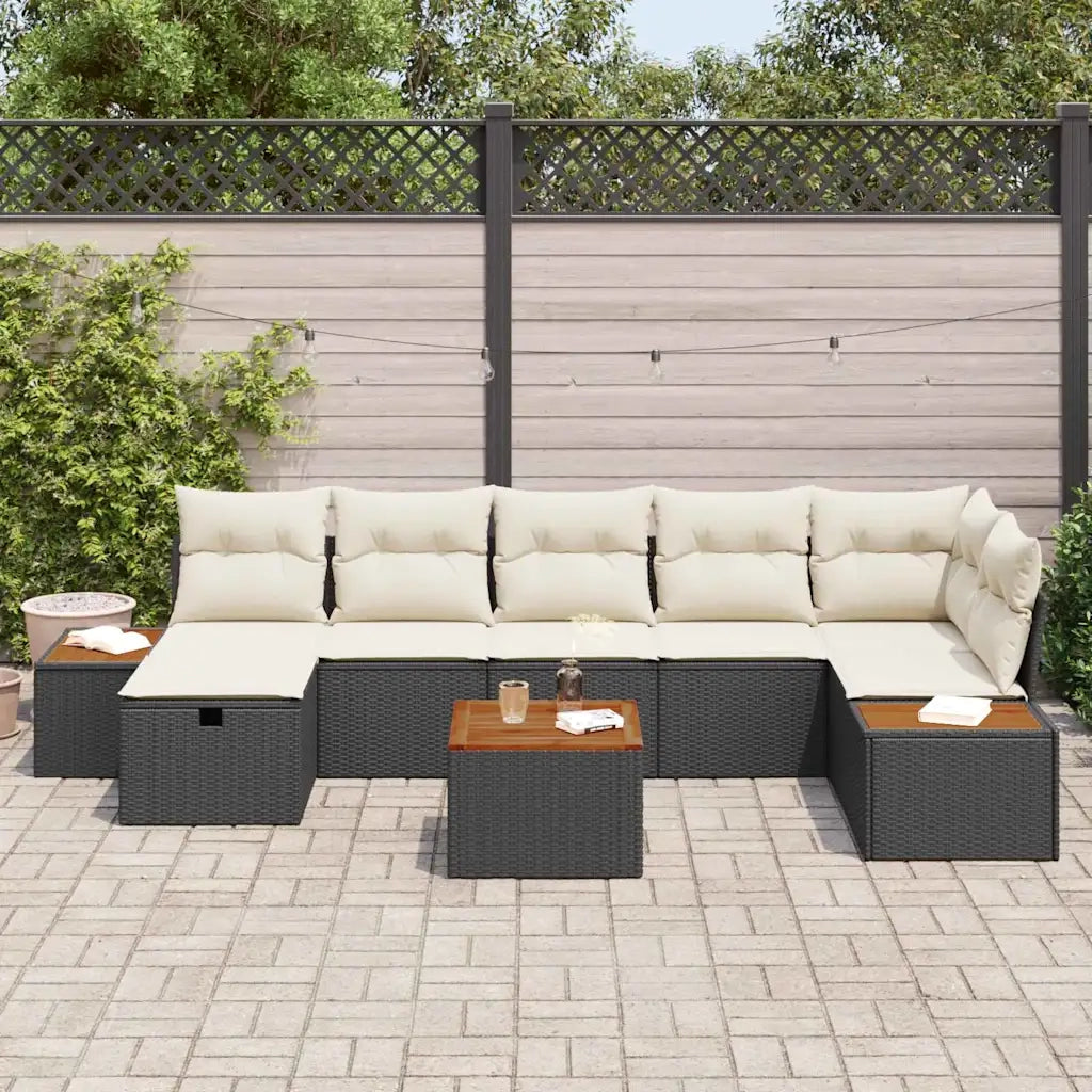 Set Divano da Giardino con cuscino 8 pcs Nero Poly Rattan
