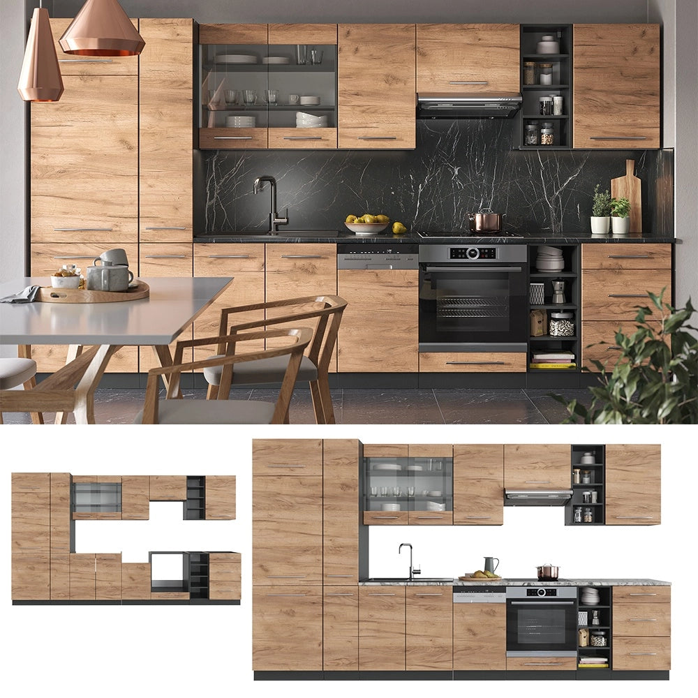 Cucina componibile Fame-Line Rovere dorato/Antracite 355 cm, PL Rovere Vicco