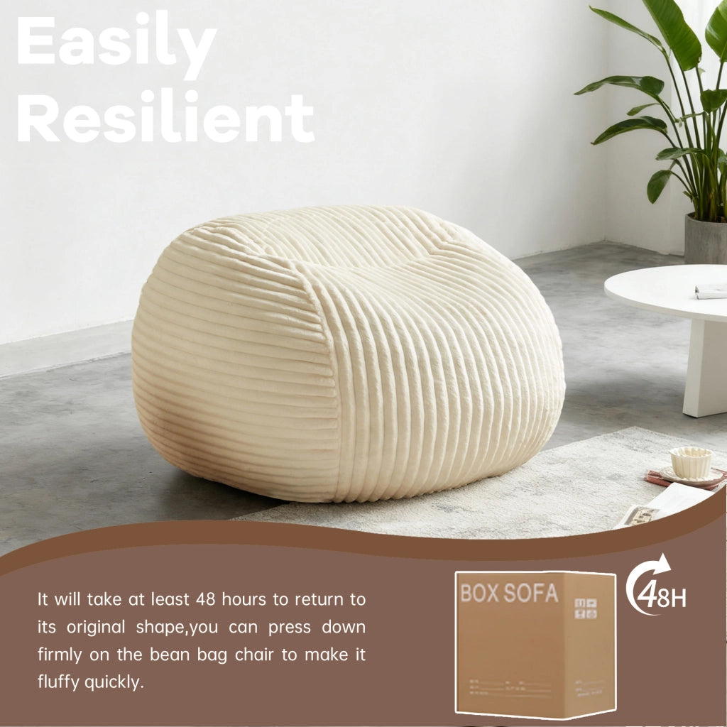 Pouf sacco con imbottitura in memory foam, schienale ergonomico e braccioli allargati in flanella beige