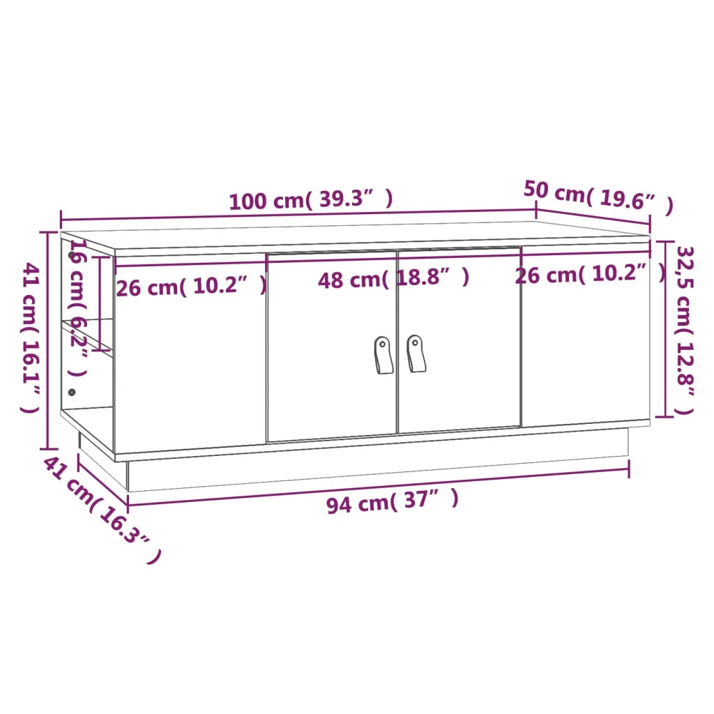 Tavolino da Salotto ambra 100x50x41cm in Legno Massello di Pino 818258