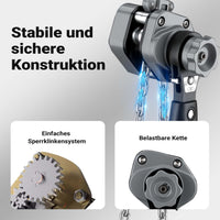 Mini paranco a catena manuale VM0.5 fino a 500 kg, altezza di sollevamento di 1,5 m, in alluminio, per il sollevamento di carichi pesanti