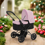Carrello per Bambini con Cinturino Rimovibile e Cappuccio Regolabile, Sistema di Viaggio Leggero e Ripiegabile in Nero e Rosa, Sistema di Stoccaggio per Bambini Dall'Età di 3 Anni