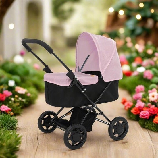 Carrello per Bambini con Cinturino Rimovibile e Cappuccio Regolabile, Sistema di Viaggio Leggero e Ripiegabile in Nero e Rosa, Sistema di Stoccaggio per Bambini Dall'Età di 3 Anni