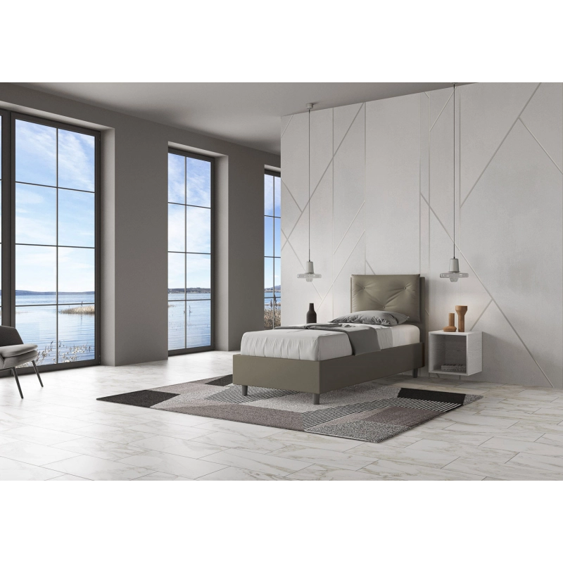 Letto imbottito Singolo 80x210 cm Appia - Similpelle,Cappuccino,Con rete
