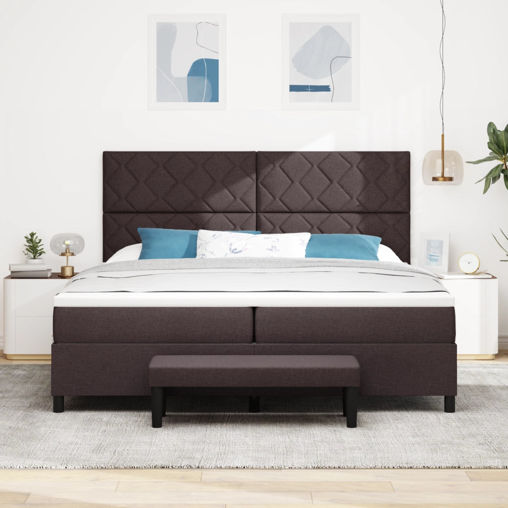 Letto con Box Spring con Materasso e Panchina Marrone Scuro 200x200 cm Tessuto