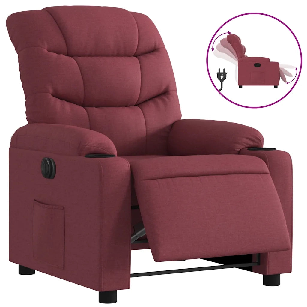 Poltrona | Sedia Relax Elettrica Reclinabile Rosso Vino in Tessuto