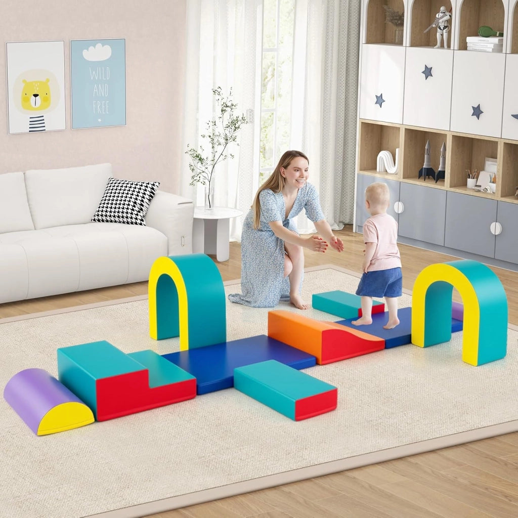 Set di 10 Blocchi da Arrampicata in Schiuma, Palestra da Gioco in Morbida Pelle Sintetica, Strutture Leggere per Scalare, Arrampicarsi, Scivolare, per Bambini 1+ Anno (Verde)