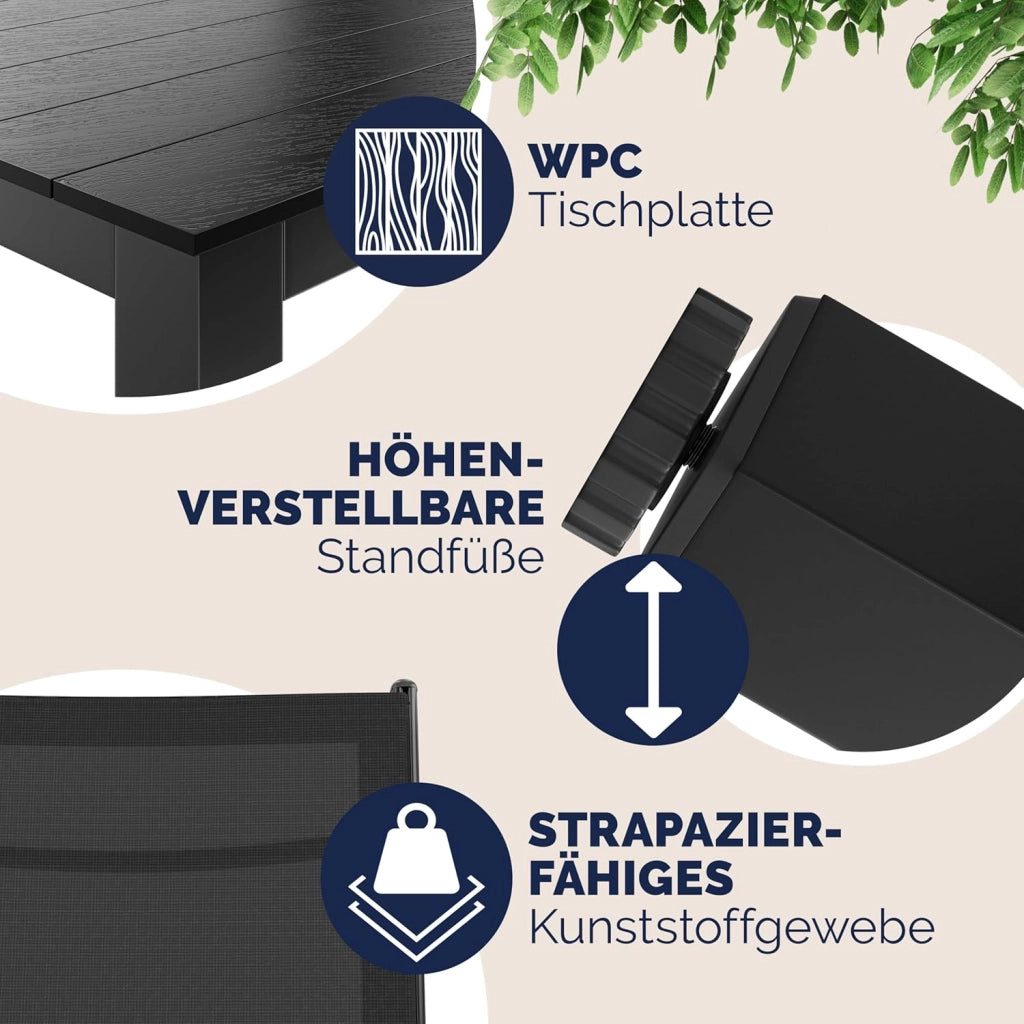 Tavolo e Sedie da Giardino Alluminio 4 +1 Tavolo WPC 80x80 cm Mobili Esterno Grigio