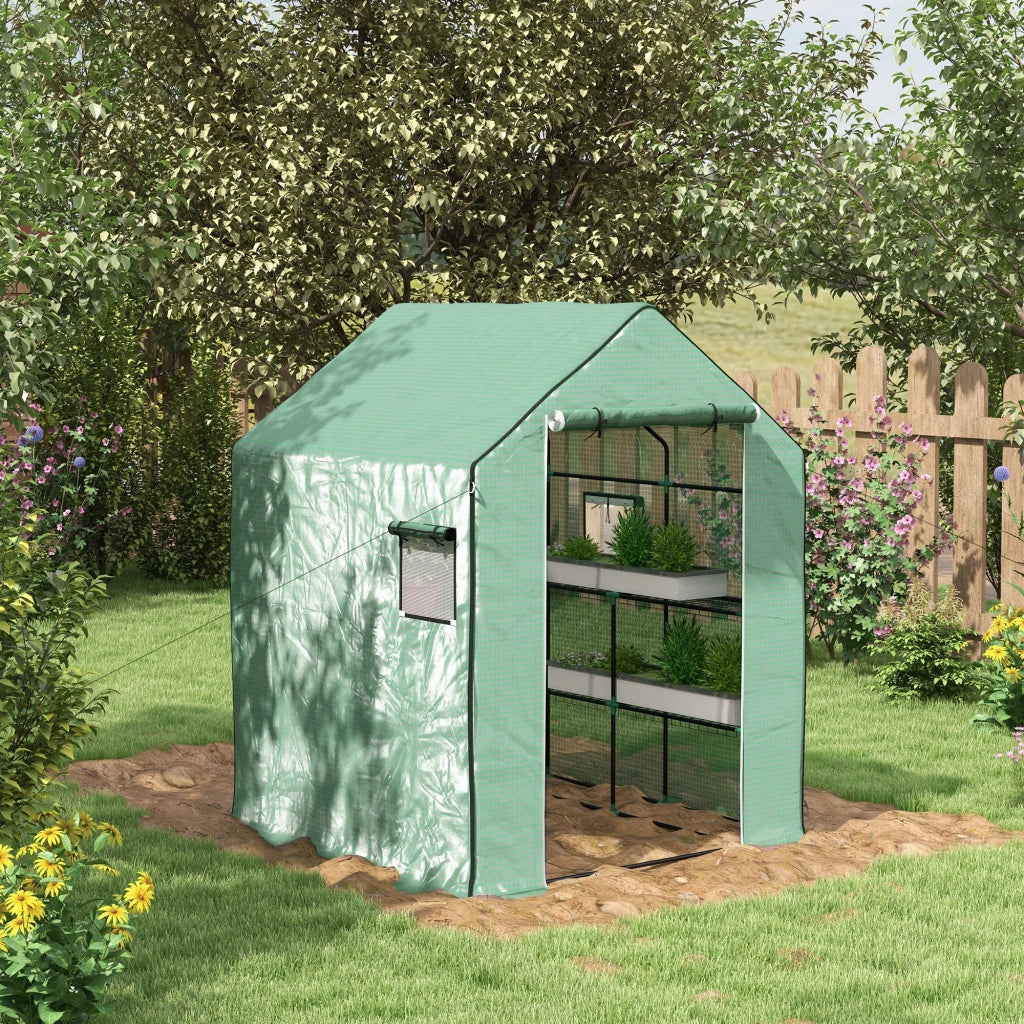Serra da giardino con porta, finestre e ripiani 3 livelli ¨C zephmum ¨C 140x143x190 cm