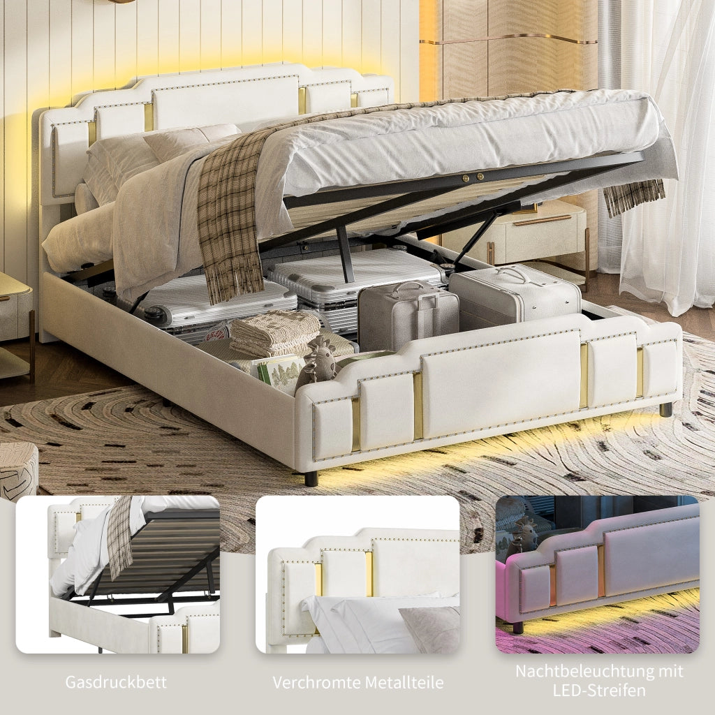 Letto imbottito idraulico 140x200 cm in velluto beige