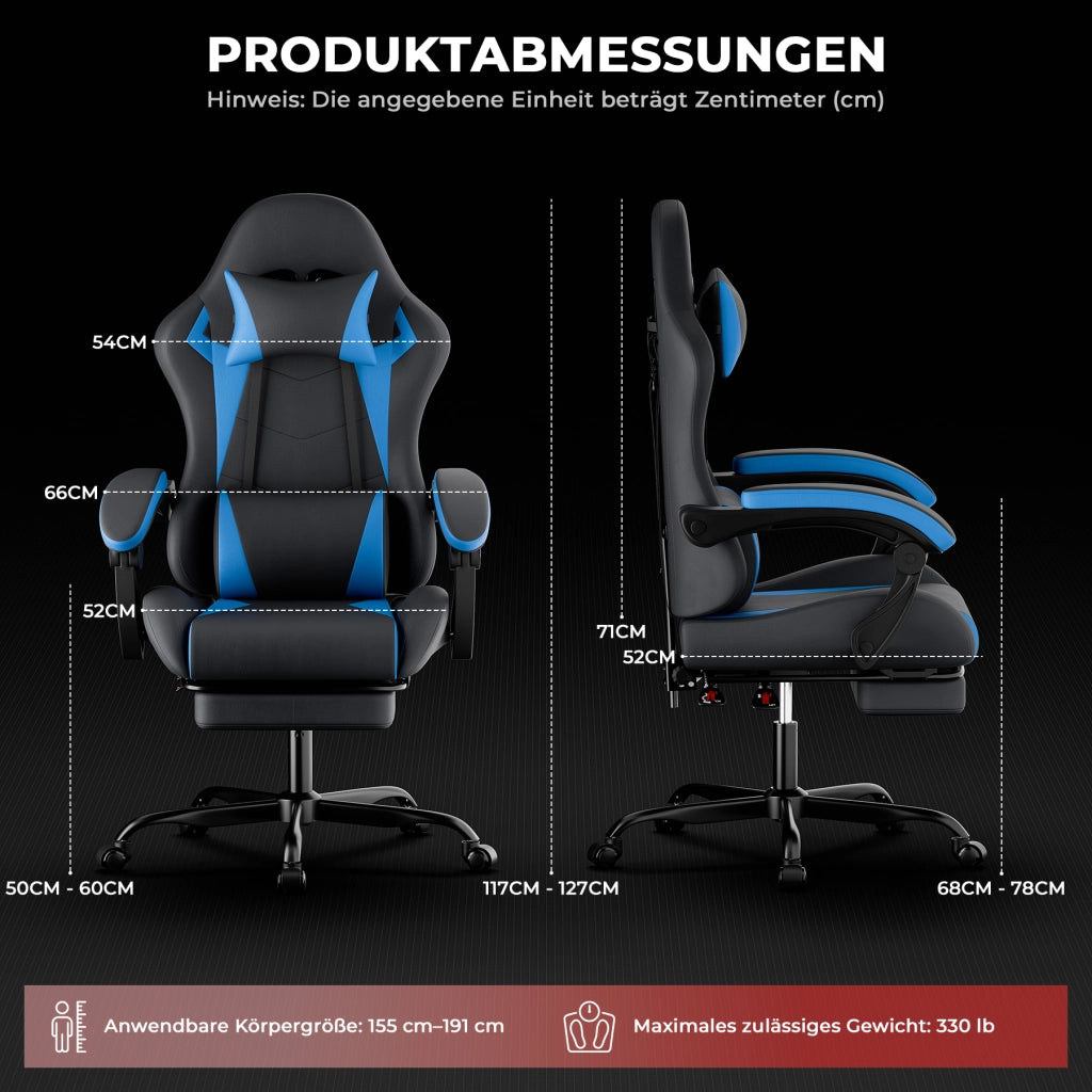 SEDIA DA GAMING Ergonomica, schienale reclinabile, Nero/Blu