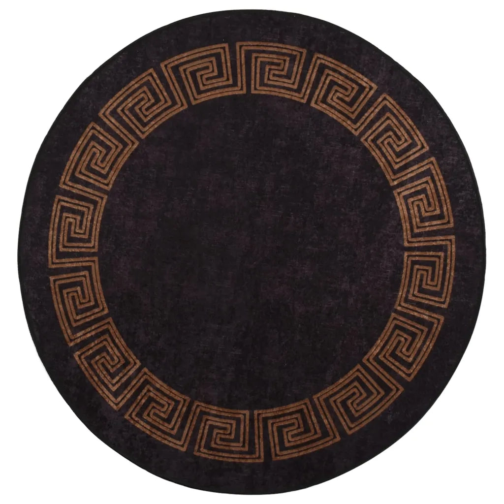 Tappeto Lavabile Nero e Oro Ø 200 cm 136630
